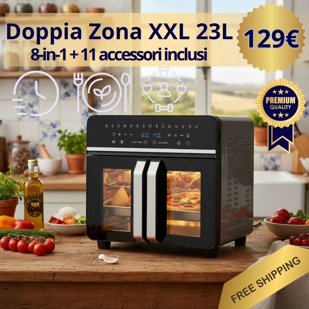 Friggitrice ad aria Emphsism in cucina con cestello capiente